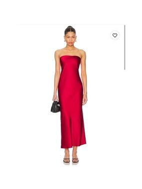 More to Come Red Strapless Satin Midi Dress